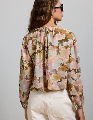 AE77 Premium Bubble-Hem Chiffon Blouse