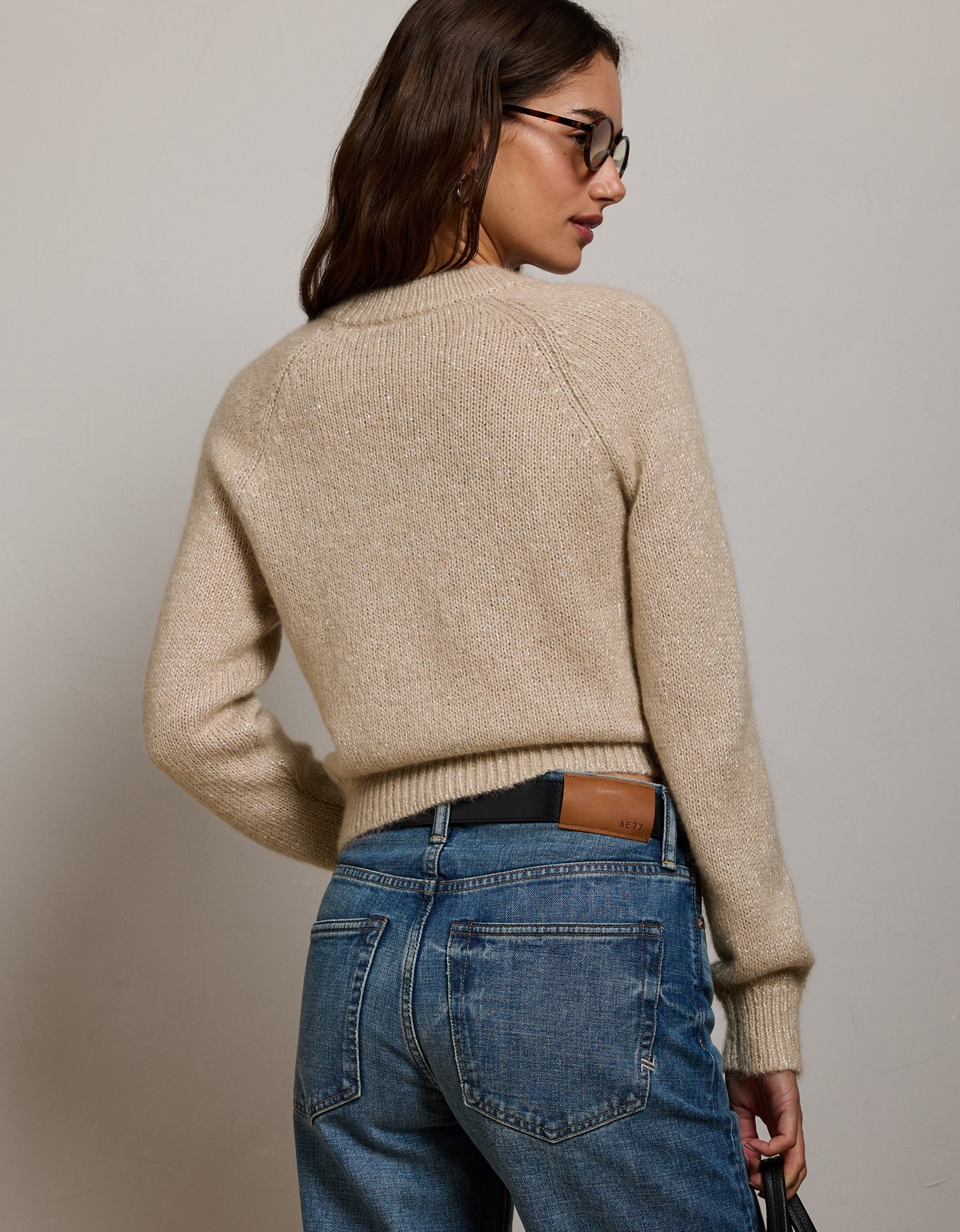 AE77 Sparkle Shrunken Crew Neck Sweater - image 2