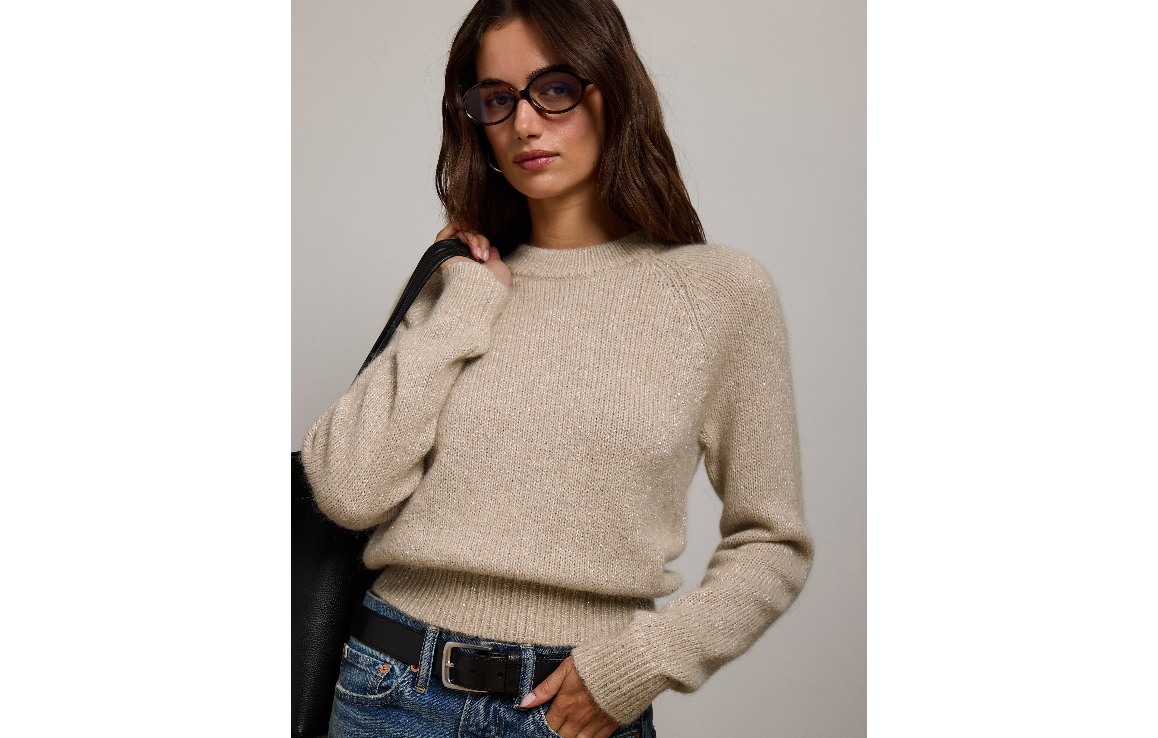 AE77 Sparkle Shrunken Crew Neck Sweater