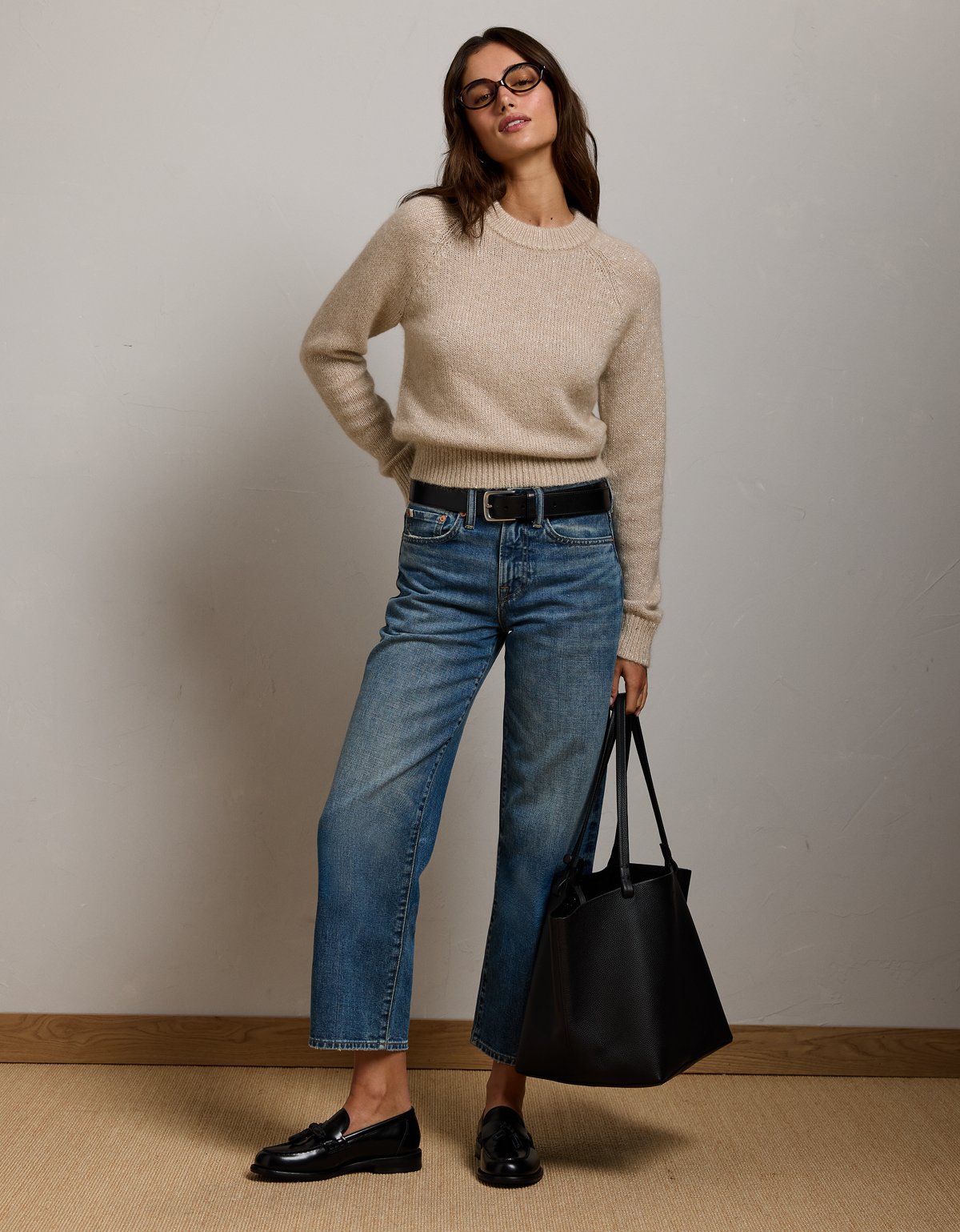 AE77 Sparkle Shrunken Crew Neck Sweater - image 5