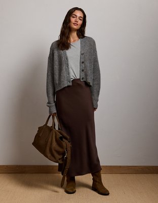 Женский кардиган American Eagle AE77 Shaker Stitch Cardigan, цвет: Серый — фото 7