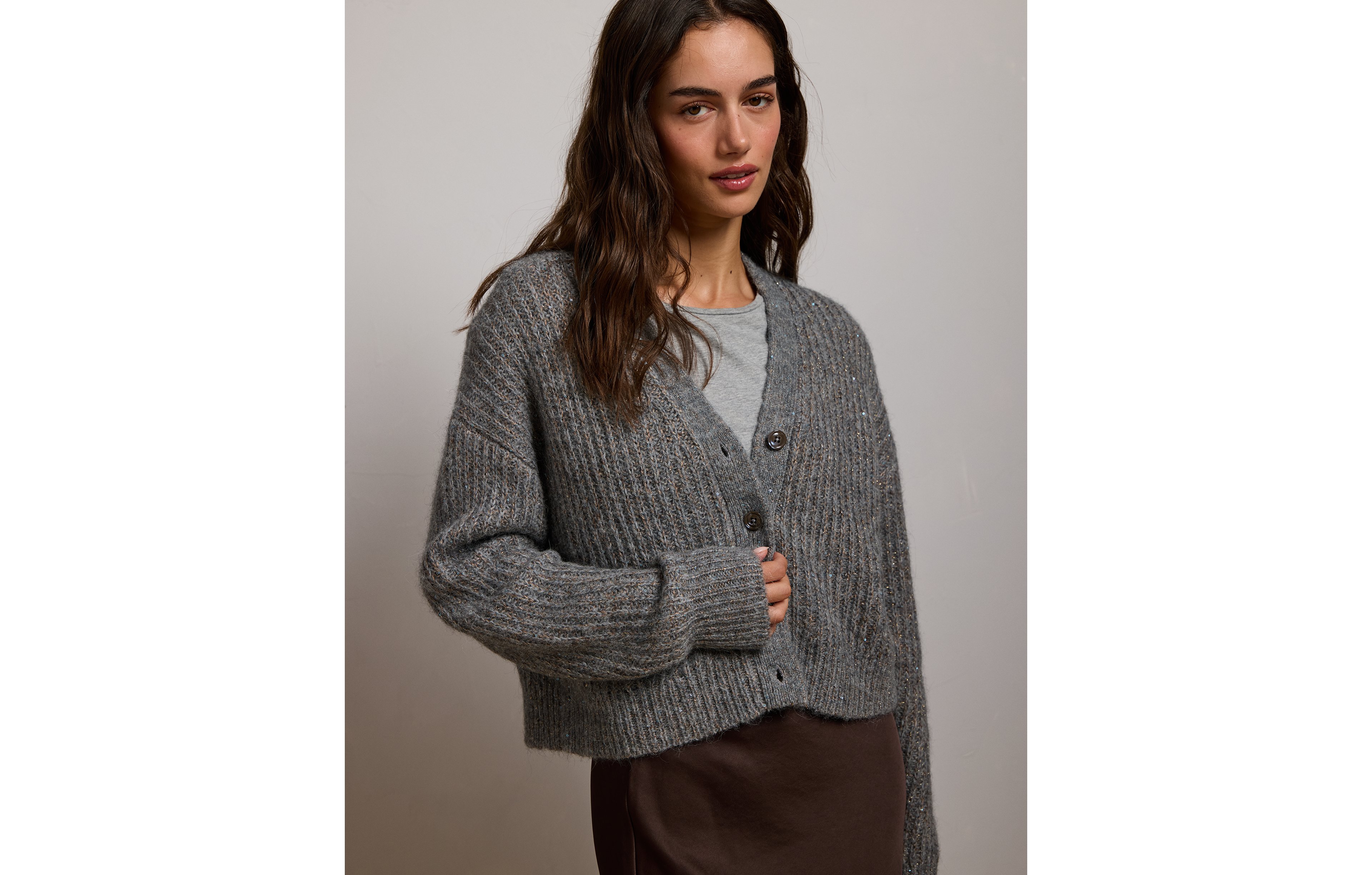 AE77 Shaker Stitch Cardigan Sweater