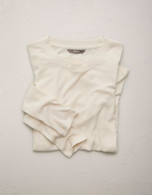 Женская футболка American Eagle AE77 Long Sleeve Rib, цвет: Кремовый — фото 4