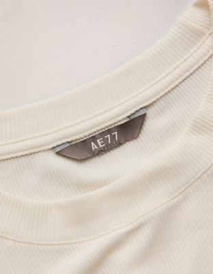 Женская футболка American Eagle AE77 Long Sleeve Rib, цвет: Кремовый — фото 6