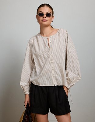 AE77 Balloon-Sleeve Button-Up Shirt