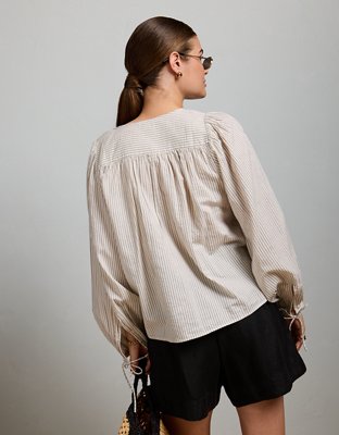 AE77 Balloon-Sleeve Button-Up Shirt