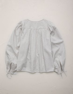 Женская рубашка American Eagle AE77 Balloon-Sleeve Button-Up, цвет: Синий — фото 4