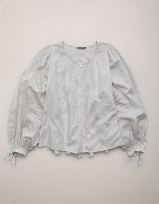 Женская рубашка American Eagle AE77 Balloon-Sleeve Button-Up, цвет: Синий — фото 3