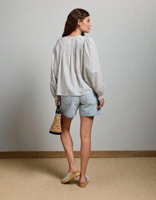 Женская рубашка American Eagle AE77 Balloon-Sleeve Button-Up, цвет: Синий — фото 2