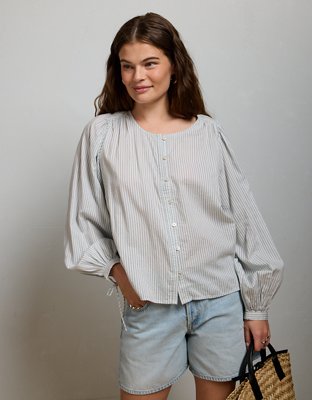 AE77 Balloon-Sleeve Button-Up Shirt