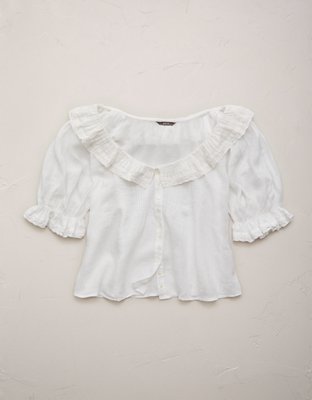 AE77 Ruffled-Neck Blouse
