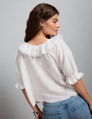 AE77 Ruffled-Neck Blouse