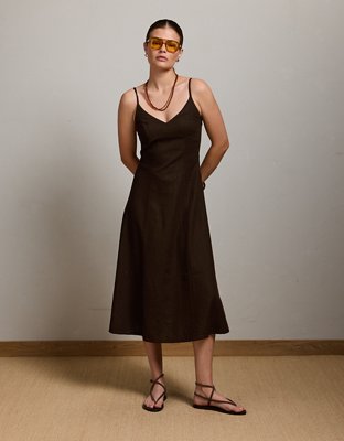 AE77 Linen-Blend Slip Dress