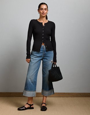 AE77 Ribbed Button-Up T-Shirt