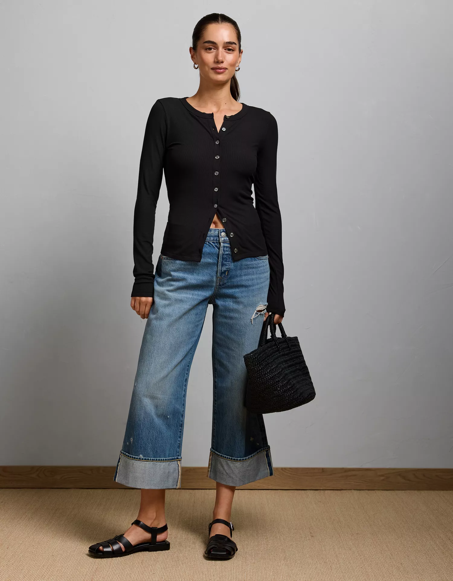 AE77 Ribbed Button-Up T-Shirt