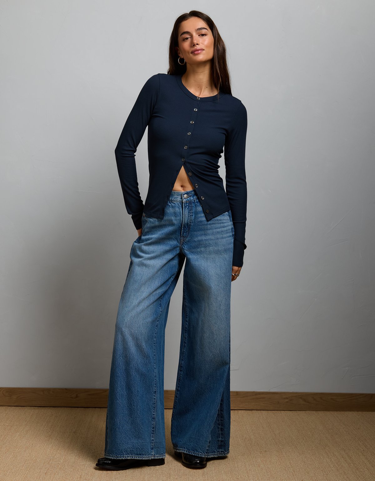 AE77 Ribbed Button-Up T-Shirt - image 5