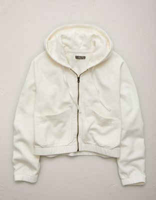 aeae クロップドパーカー M ホワイト ブルー　zip up AE77 Cropped Zip-Up Hoodie | American Eagle