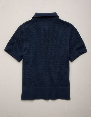 Женский свитер American Eagle AE77 Shrunken Sweater Polo Shirt, цвет: Тёмно-синий — фото 4
