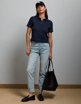 Женский свитер American Eagle AE77 Shrunken Sweater Polo Shirt, цвет: Тёмно-синий — фото 5