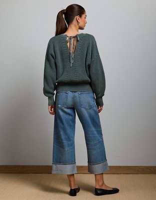 AE77 Open-Back Shaker Stitch Sweater