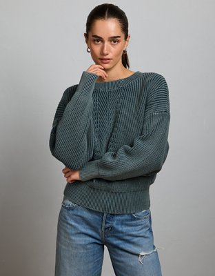 AE77 Open-Back Shaker Stitch Sweater