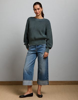 AE77 Open-Back Shaker Stitch Sweater