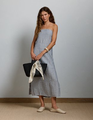 AE77 Premium Strapless Linen Midi Dress