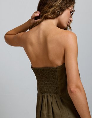 AE77 Strapless Linen Midi Dress | American Eagle