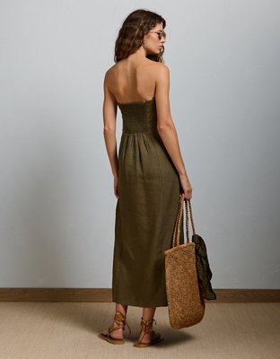 AE77 Strapless Linen Midi Dress