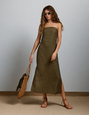 AE77 Strapless Linen Midi Dress
