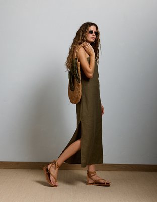 AE77 Strapless Linen Midi Dress