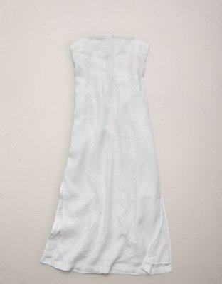 AE77 Embroidered Strapless Linen Tube Dress