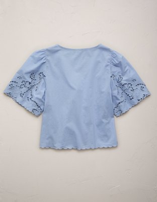 AE77 Eyelet Lace Short-Sleeve Blouse