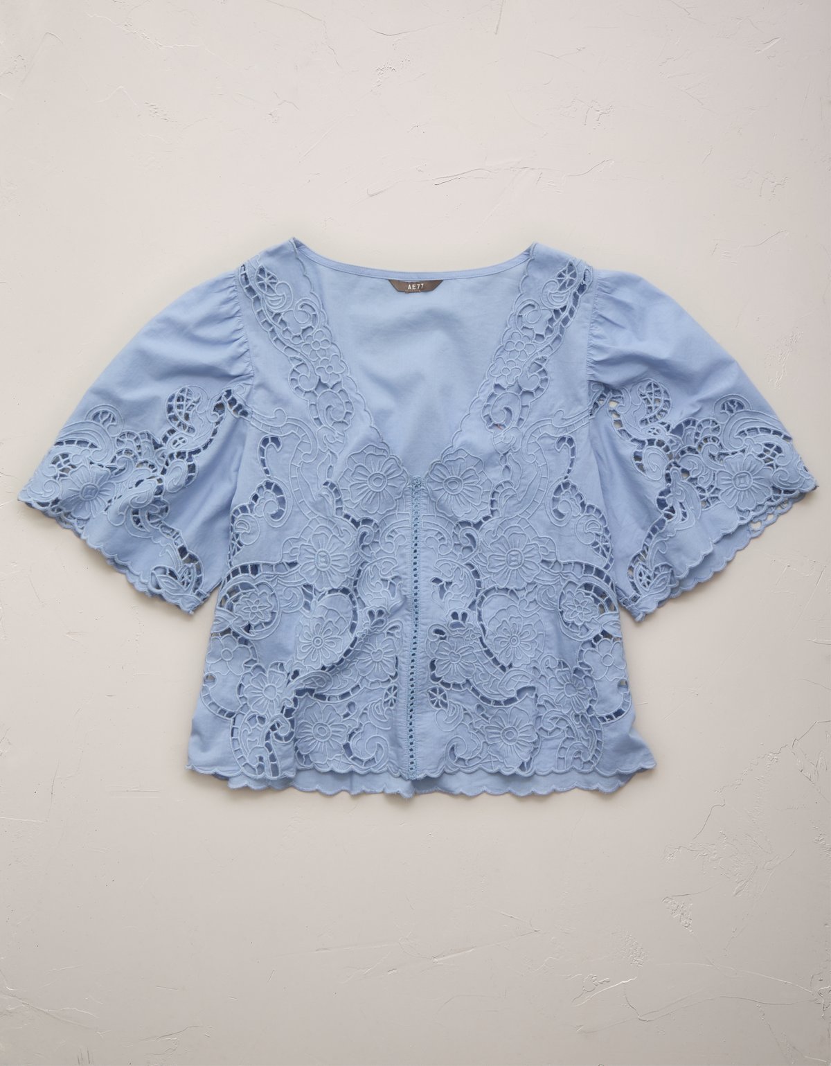 AE77 Eyelet Lace Short-Sleeve Blouse - image 3