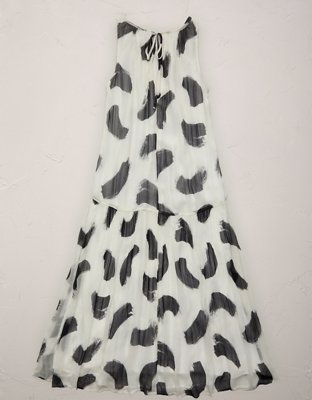 AE77 Printed High Neck Chiffon Dress