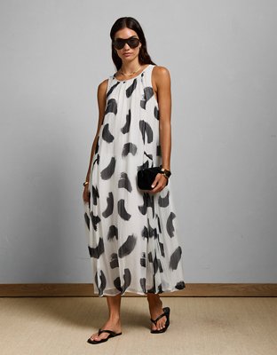 AE77 Printed High Neck Chiffon Dress