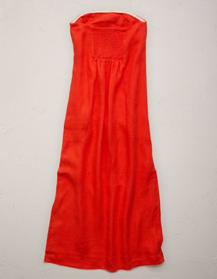 AE77 Strapless Linen Midi Dress | American Eagle