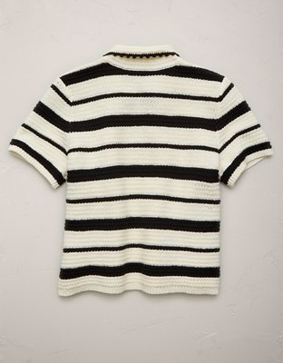 Женские рубашки American Eagle AE77 Shrunken Crochet Sweater Polo, цвет: Слоновая кость — фото 4