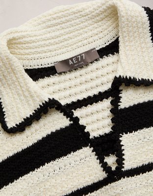 Женские рубашки American Eagle AE77 Shrunken Crochet Sweater Polo, цвет: Слоновая кость — фото 6