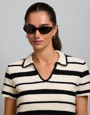 AE77 Shrunken Crochet Sweater Polo