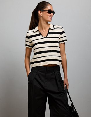 AE77 Shrunken Crochet Sweater Polo