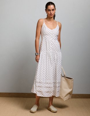 ワンピース Back Lace-Up Cotton Long Dress AE77 Strappy Button-Up Maxi Dress | American Eagle