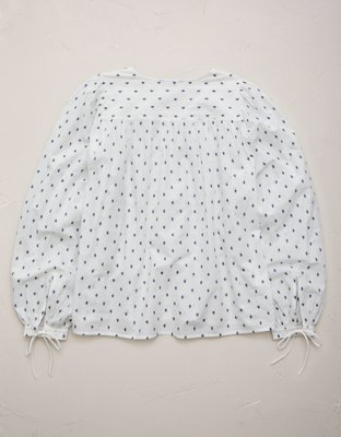 AE Embroidered Balloon-Sleeve Button-Up Shirt