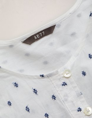 AE Embroidered Balloon-Sleeve Button-Up Shirt