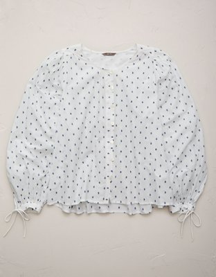 AE Embroidered Balloon-Sleeve Button-Up Shirt