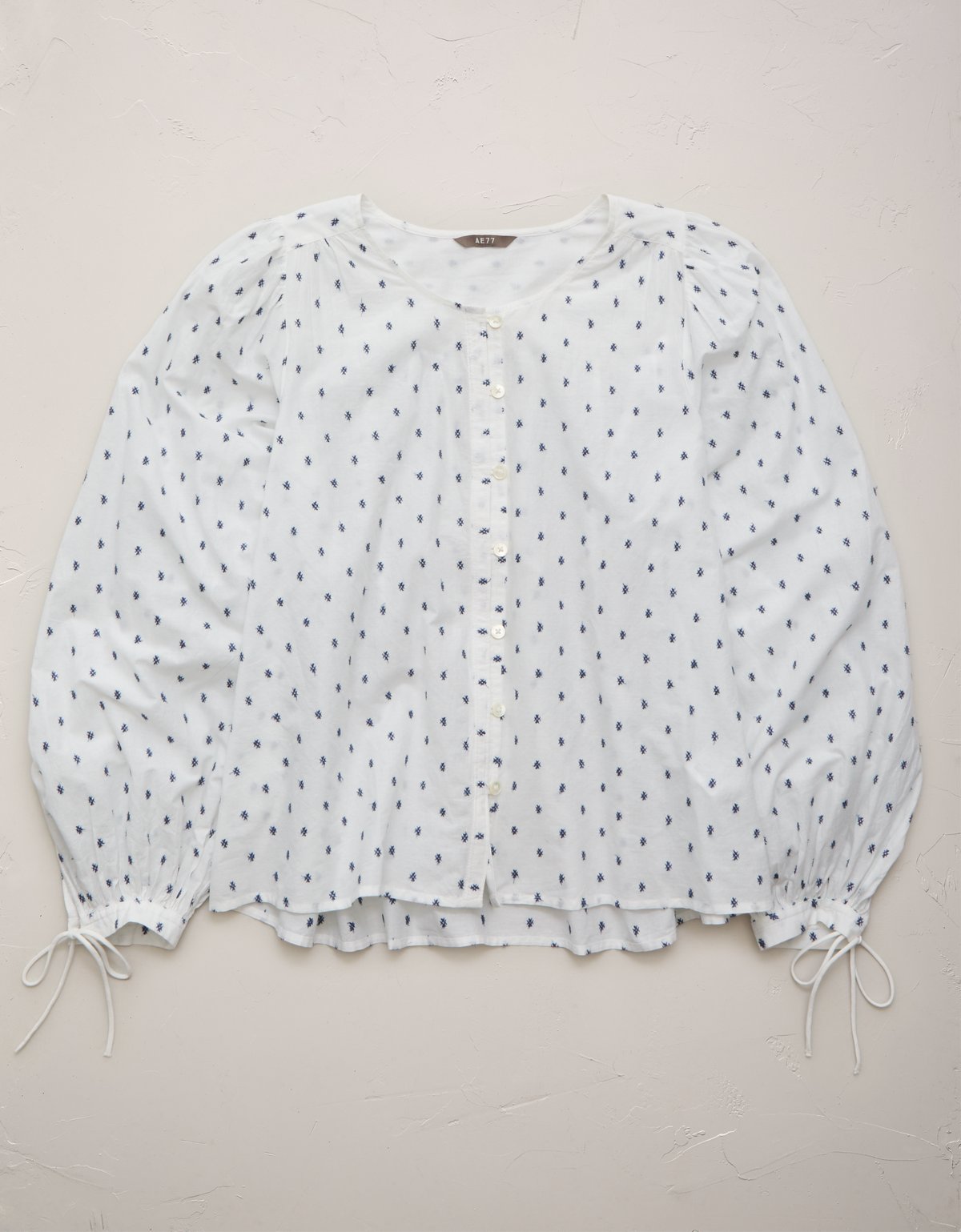 AE77 Embroidered Balloon-Sleeve Button-Up Shirt - image 3