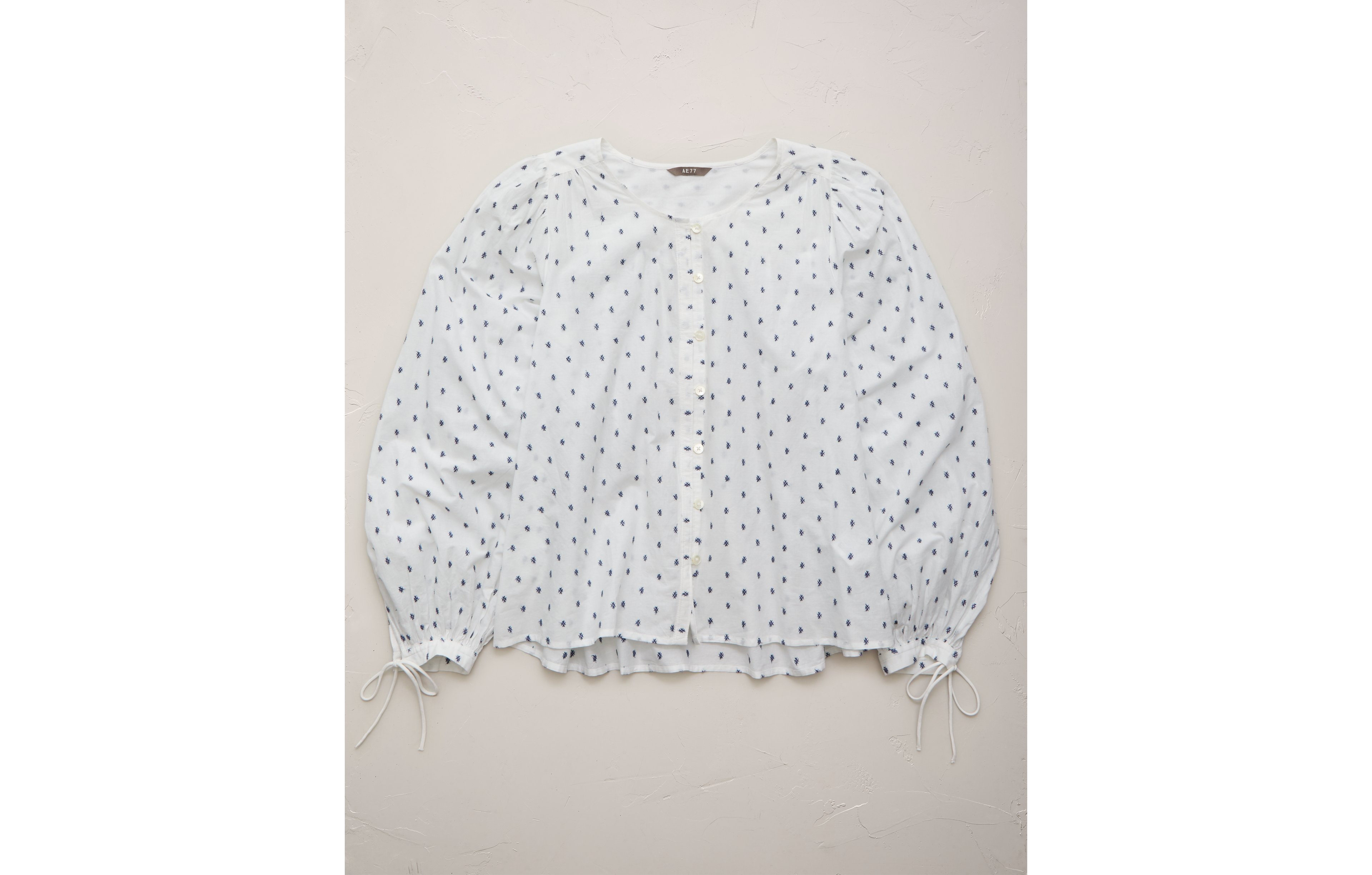 AE77 Embroidered Balloon-Sleeve Button-Up Shirt