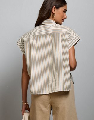 AE77 Cropped Poplin Short-Sleeve Shirt