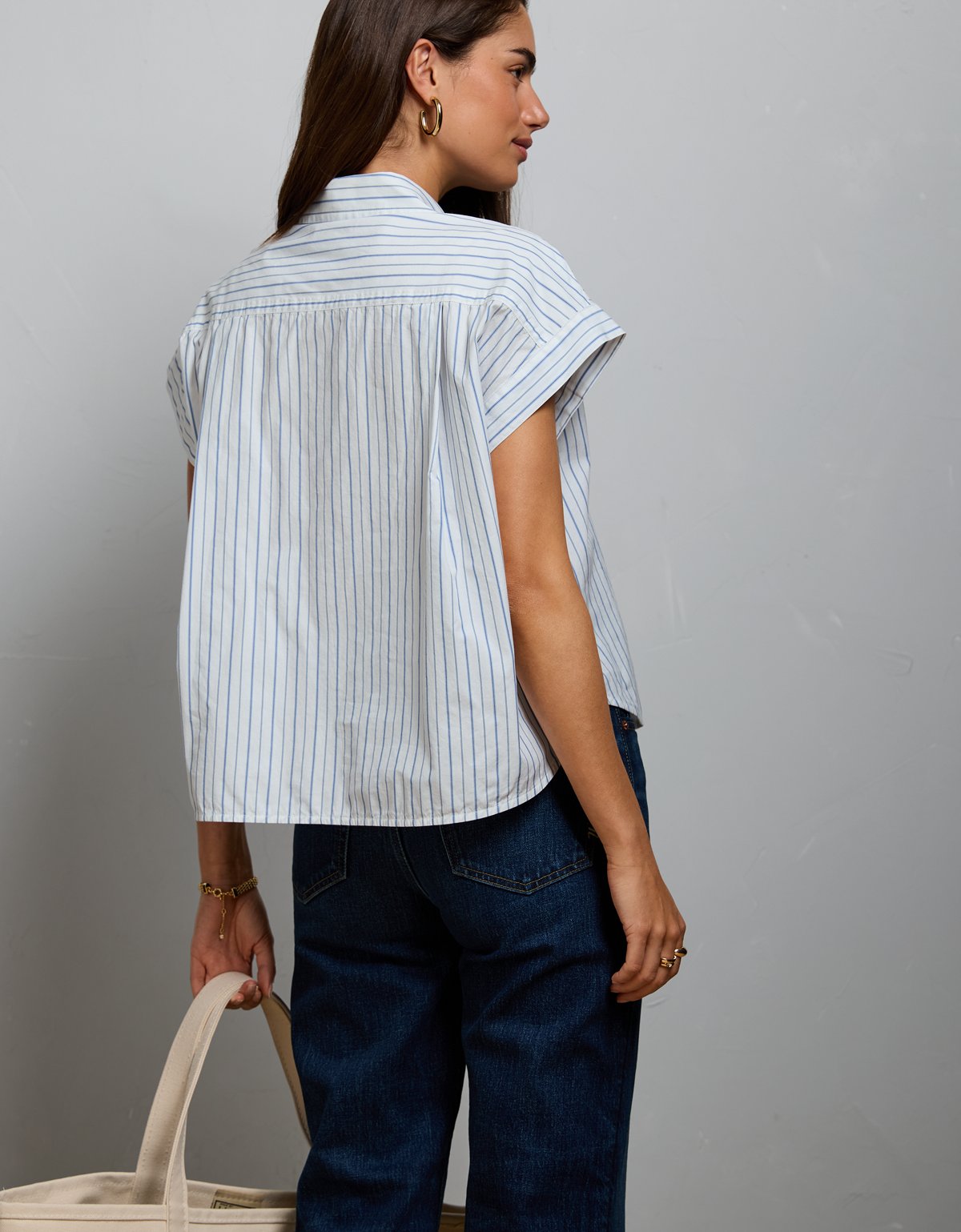 AE77 Cropped Poplin Short-Sleeve Shirt - image 2