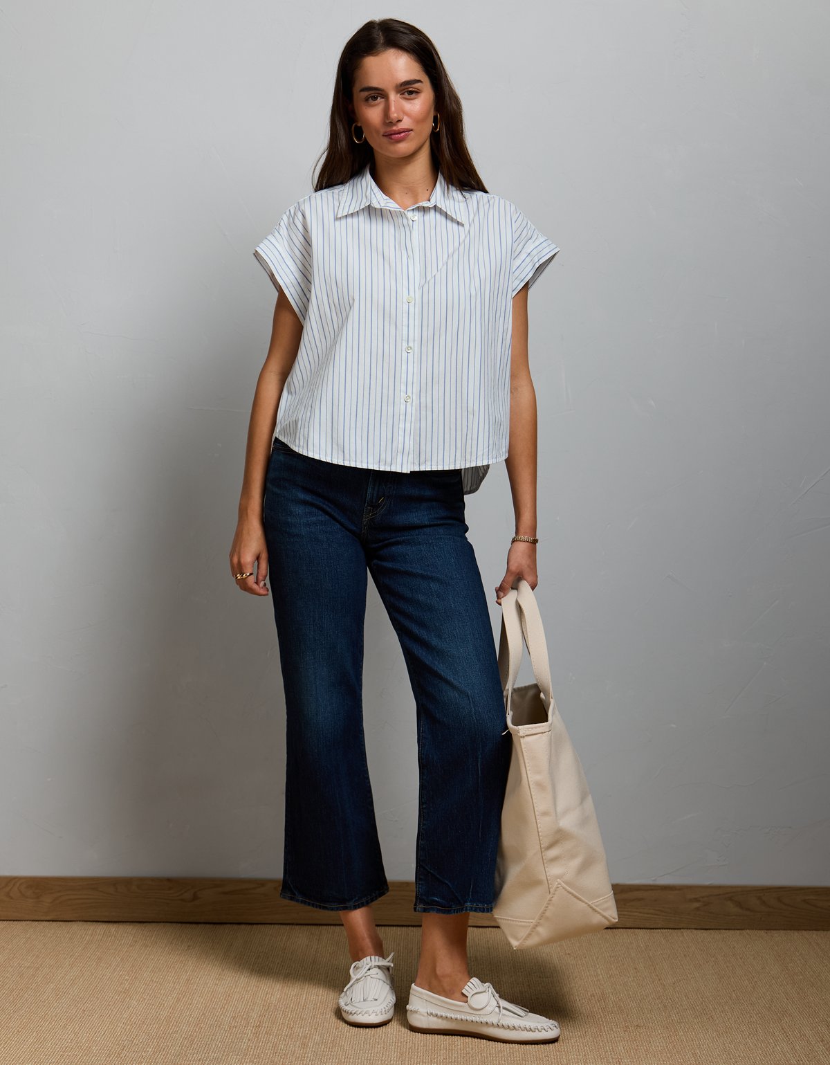 AE77 Cropped Poplin Short-Sleeve Shirt - image 5